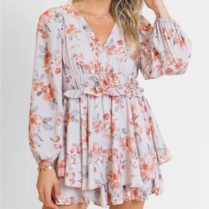 Pink Lily Floral Jumpsuit in Pink and Gray